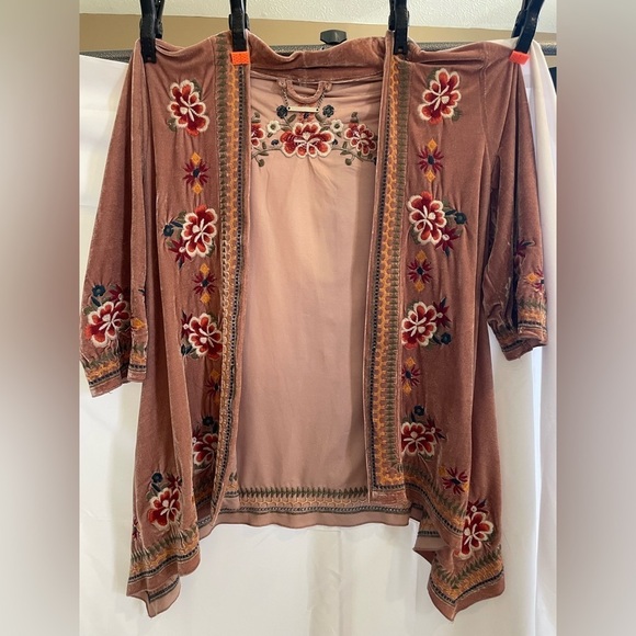 Paparazzi velvet burnout kimono dusty rose Embroidered Floral size L Y2K boho - Picture 2 of 11